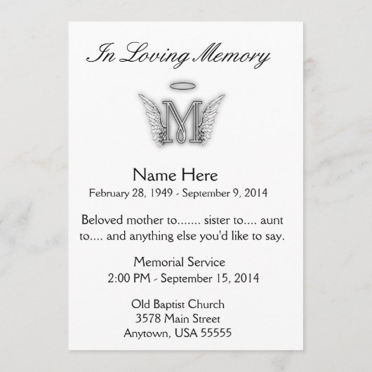 モノグラムの記念の捧げ物の手紙M プログラム (裏面)