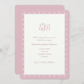 モノグラムの誕生の発表のピンク 招待状 (正面/裏面)