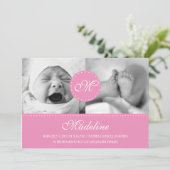 モノグラムの誕生の発表を用いるピンクの水玉模様 案内状 (スタンド正面)