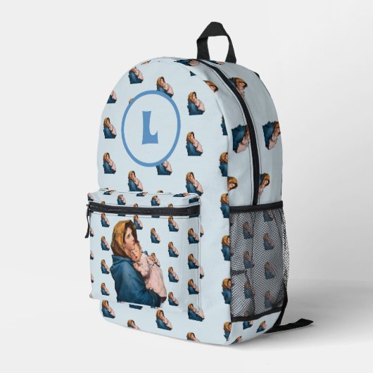 モノグラムの賛美ヴァージンメアリーブルーオムツバッグ プリントバックパック (裏面右端)