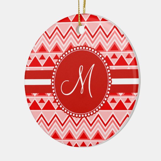 モノグラムの赤くアステカなアンデス種族山の三角形 セラミックオーナメント (左)