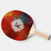 モノグラムの赤くグランジなデジタル抽象美術 卓球ラケット (横)