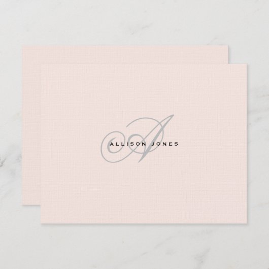 モノグラムの赤面ピンクとグレーフラット サンキューカード (正面/裏面)