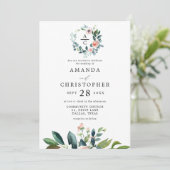 モノグラムの赤面ピンクのロマンチック結婚な花 招待状 (スタンド正面)