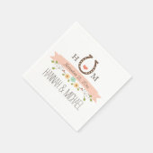 モノグラムの赤面ピンクホースシューハート結婚ズ スタンダードカクテルナプキン (角)