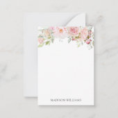 モノグラムの赤面ピンク水彩バラ花 ノートカード (正面)