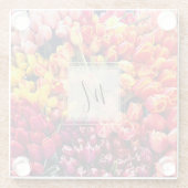 モノグラムの輝くチューリップ写真 ガラスコースター (裏面)