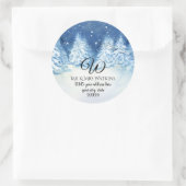 モノグラムの返信住所 雪の降る冬の森 ラウンドシール (バッグ)