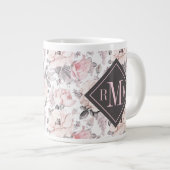 モノグラムの追加|クラシックのピンクとグレーのパターン ジャンボコーヒーマグカップ (正面右)