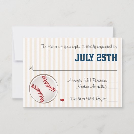 モノグラムの野球結婚の応答カード 出欠カード (裏面)