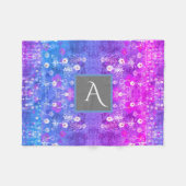 モノグラムの野生の花の紫色の青 フリースブランケット (正面(横))