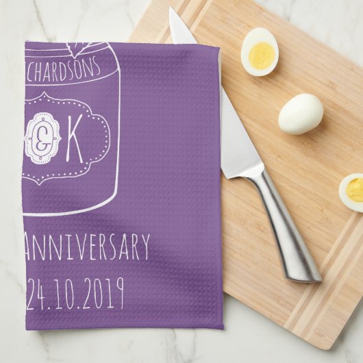 モノグラムの野生の花の花束の手描きのメーソンジャー キッチンタオル (四つ折り)