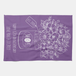 モノグラムの野生の花の花束の手描きのメーソンジャー キッチンタオル