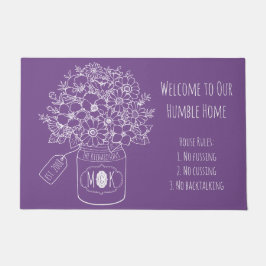 モノグラムの野生の花の花束の手描きのメーソンジャー ドアマット