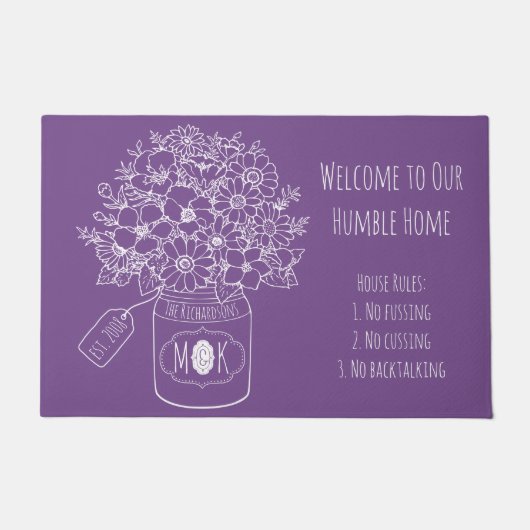 モノグラムの野生の花の花束の手描きのメーソンジャー ドアマット (正面)