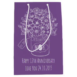 モノグラムの野生の花の花束の手描きのメーソンジャー ミディアムペーパーバッグ