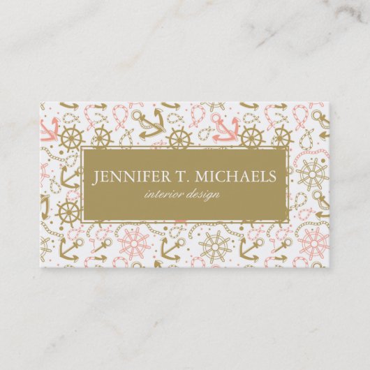 モノグラムの金いかりパターン 名刺 (正面)