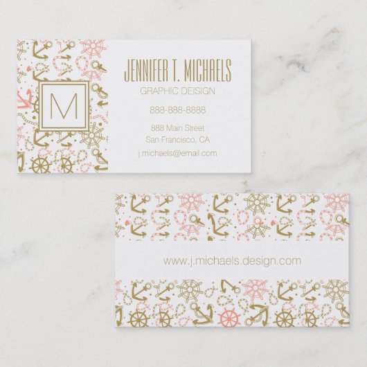 モノグラムの金いかりパターン 名刺 (正面/裏面)