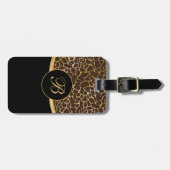 モノグラムの金ゴールドおよびブラウンのアニマルプリント ラゲッジタグ (正面横)