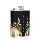 モノグラムの金ゴールドおよびブラックミュージカルキーボード フラスク (右)