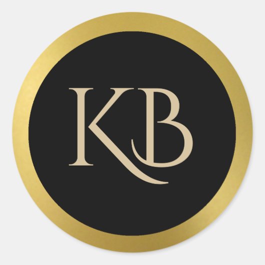 モノグラムの金ゴールドと黒のステッカー ラウンドシール (正面)