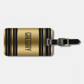 モノグラムの金ゴールドと黒のストライプパターン ラゲッジタグ (正面横)