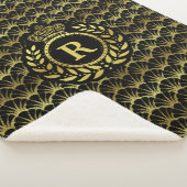 モノグラムの金ゴールドの月桂樹のリースの王冠のDecoの王室のな貝 シェルパブランケット (3/4)