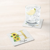 モノグラムの金ゴールドひまわりイニシャルH スクエアペーパーコースター (インサイチュ)