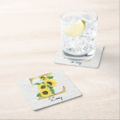 モノグラムの金ゴールドひまわりフローライニシャルZ スクエアペーパーコースター (インサイチュ)