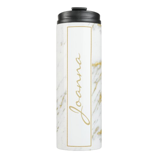 モノグラムの金ゴールドグリッターオンホワイトマーブル タンブラー (正面)