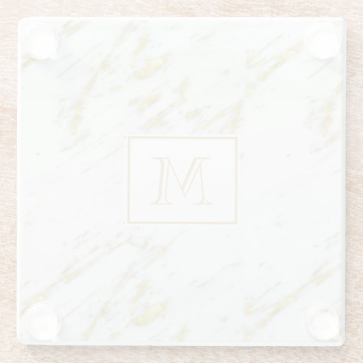 モノグラムの金ゴールドグリッターオーバーホワイトマーブル ガラスコースター (裏面)