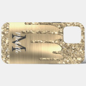 モノグラムの金ゴールドグリッタードリップ金ゴールドメタルケース Case-Mate iPhoneケース (裏面 (横))
