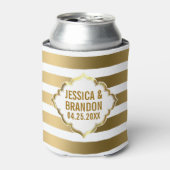 モノグラムの金ゴールドストライプ幾何学的パターン2 缶クーラー (缶正面)