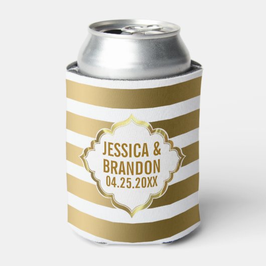 モノグラムの金ゴールドストライプ幾何学的パターン2 缶クーラー (缶正面)