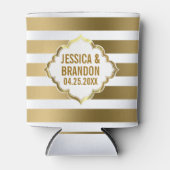 モノグラムの金ゴールドストライプ幾何学的パターン2 缶クーラー (正面)