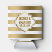 モノグラムの金ゴールドストライプ幾何学的パターン2 缶クーラー (裏面)