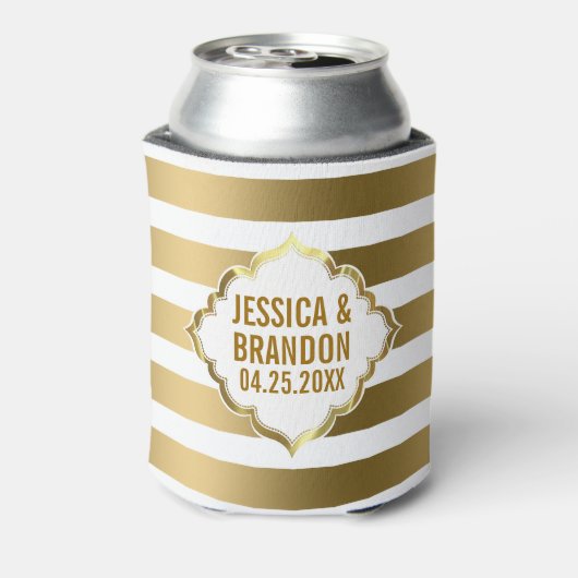 モノグラムの金ゴールドストライプ幾何学的パターン2 缶クーラー (缶裏面)