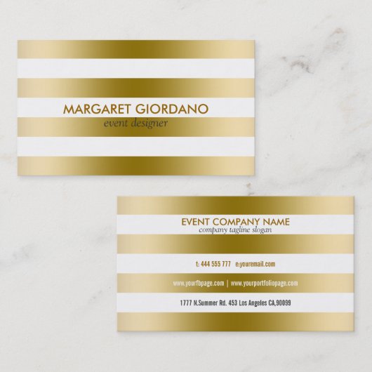 モノグラムの金ゴールドストライプ幾何学的パターン 名刺 (正面/裏面)