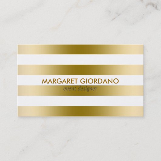 モノグラムの金ゴールドストライプ幾何学的パターン 名刺 (正面)
