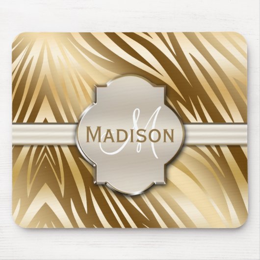 モノグラムの金ゴールドゼブラ印刷パターン マウスパッド (正面)