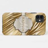 モノグラムの金ゴールドゼブラ印刷パターン Case-Mate iPhoneケース (裏面(横))