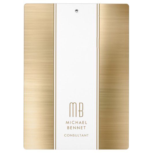 モノグラムの金ゴールドブラシ仕上げ金属事業 クリップボード (裏面)