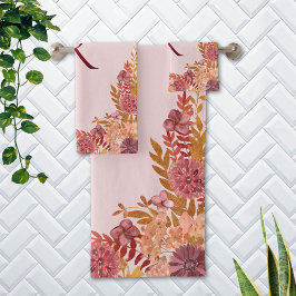 モノグラムの金ゴールドブルゴーニュ秋フローラ バスタオルセット