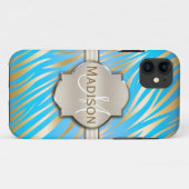 モノグラムの金ゴールドブルーゼブラ印刷パターン Case-Mate iPhoneケース (裏面(横))