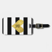 モノグラムの金ゴールドホイルのハート ラゲッジタグ (正面横)