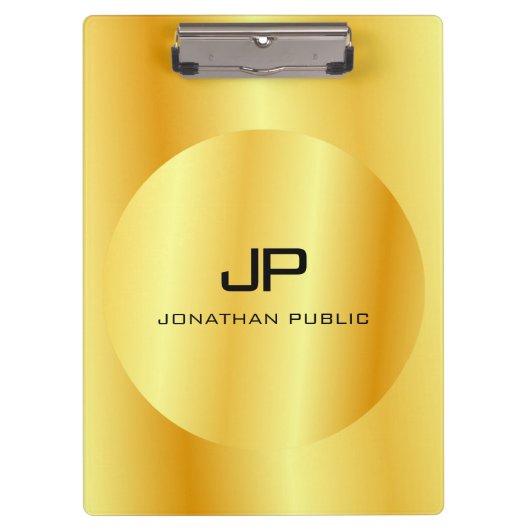 モノグラムの金ゴールドルックエレガントトレンディーテンプレート クリップボード (正面)