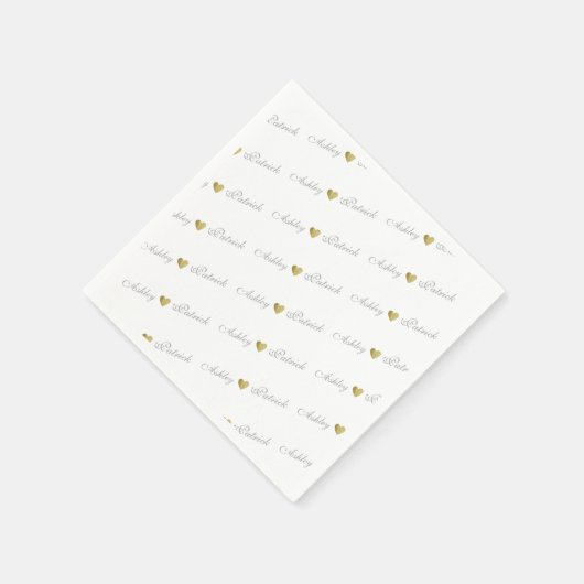 +モノグラムの金ゴールド愛のハート結婚, スタンダードカクテルナプキン (角)