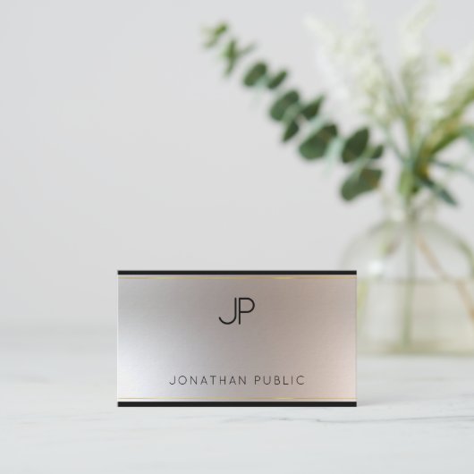 モノグラムの金ゴールド銀エレガントテンプレート 名刺 (スタンド正面)