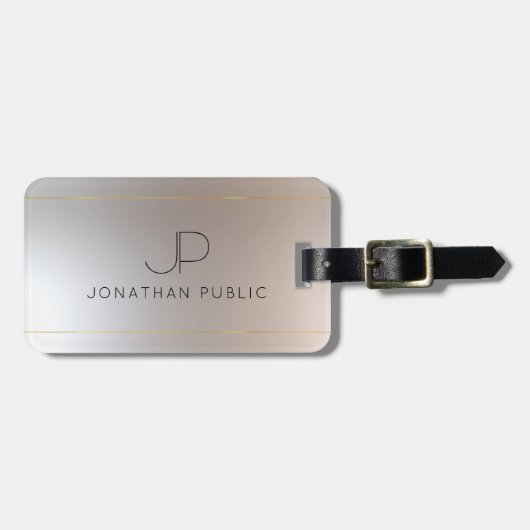 モノグラムの金ゴールド銀エレガントモダン ラゲッジタグ (正面横)