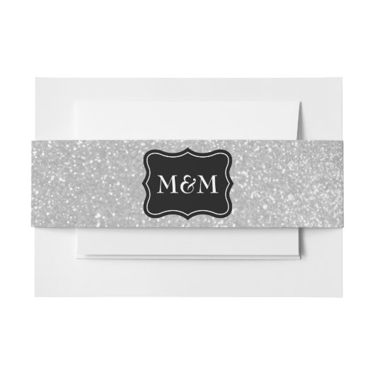 モノグラムの銀のグリッターのプリントの封筒の腹バンド 招待状ベリーバンド (正面例)